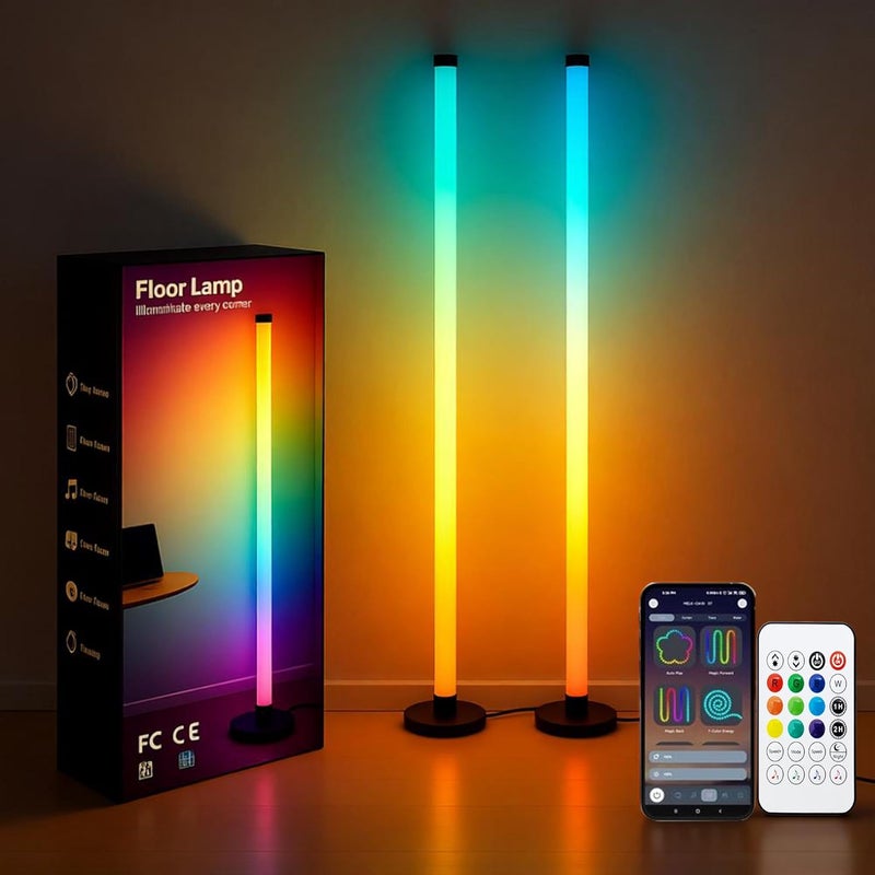 Ledagic Led Corner Floor Lamp USB Powered, IC+RGBW Music Sync Color Changing Led Lamp with App & Remote Control, Timer Setting, Standing Lamps for Living Room Lamp Bedroom Gaming Party, 2 Pack - Image 1